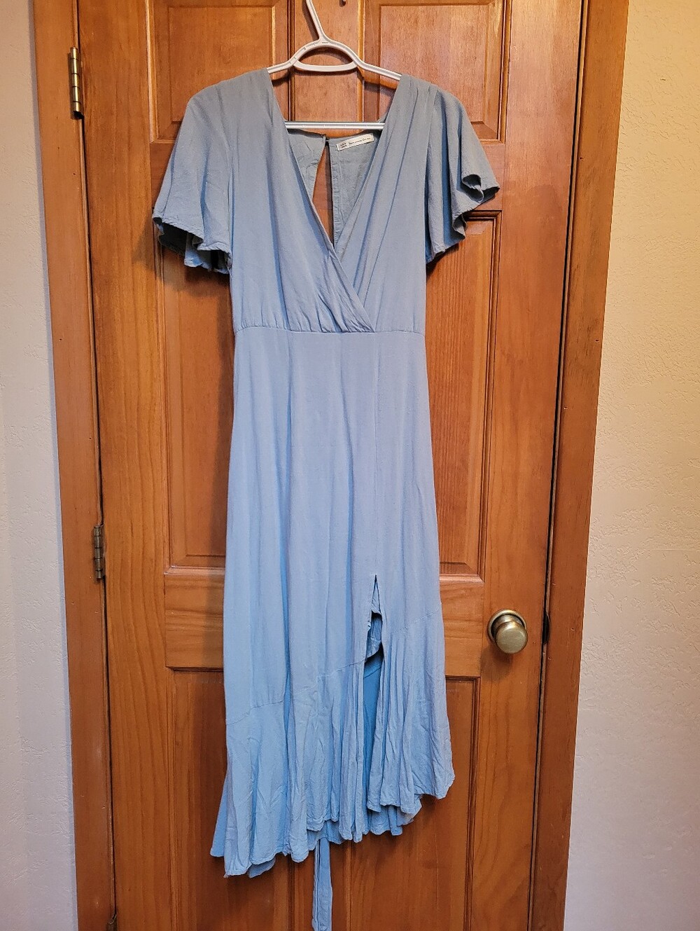 Light Blue Midi Dress with Flutter Sleeves
